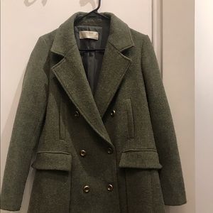 Zara Army Green Wool Peacoat with Gold Buttons